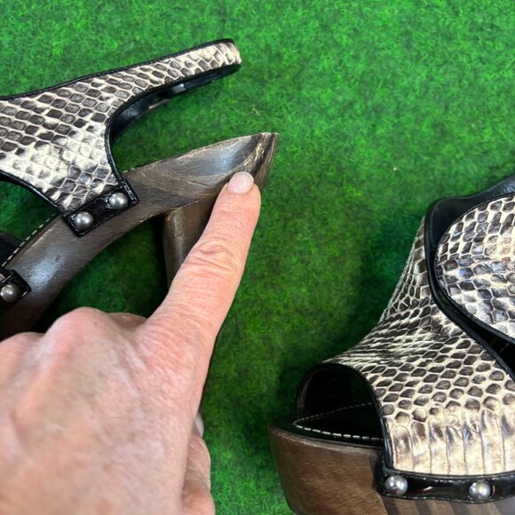 Dior Feline Snakeskin Python Sandals Heels Platform Slingback Shoes 37.5 - Picture 11 of 13